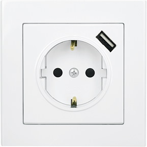 Vägguttag Optima, 1-vägs med 1 st USB-uttag, Vit