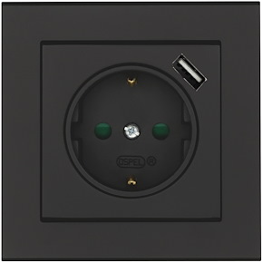 Vägguttag Optima, 1-vägs med 1 st USB-uttag, Svart