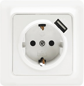 Vägguttag Gamma, 1-vägs med 1 st USB-uttag
