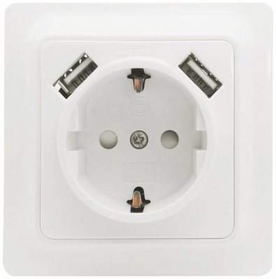 Vägguttag Gamma, 1-Vägs med 2 st USB-uttag