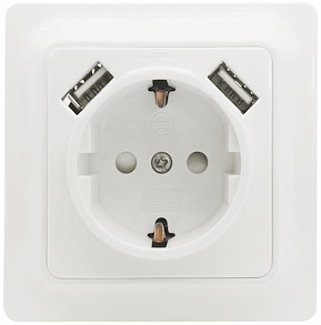 Vägguttag Gamma, 1-vägs med 2 st USB-uttag