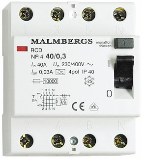 Jordfelsbrytare, A-typ, 40A, 4-polig, 300mA
