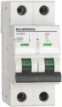 Dvärgbrytare Malmbergs, 25A, 2P, C-Typ