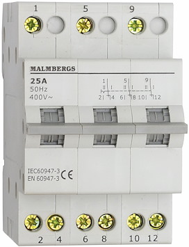 Växlingsomkopplare, 3 Pol, 25A, I-0-II