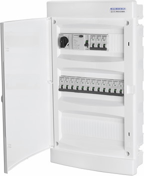 Komplett normcentral i plast, 3x12 moduler