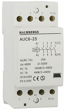 Installationskontaktor, 2 modul, 25A, 4-Pol