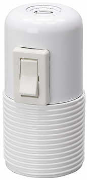 Lamphållare med strömbrytare, Jordad, Vit, E27