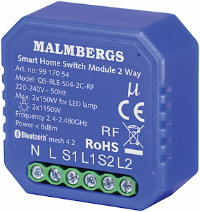 Bluetooth Smart Modul ON/OFF, 2-kanal/ Kron, inklusive RF-stöd, 2x1150W / 2x150W LED